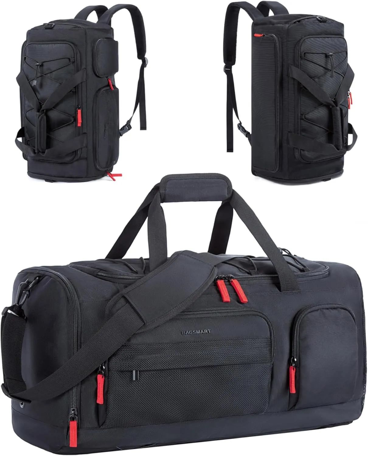 BAGSMART Large Gym Bag for Women & Men, 63L Sports Travel Duffel Bag with 15.6" Laptop CompartmentCarry On Weekender Bag for Airplane,Workout Overnight Backpack for Travel,Black