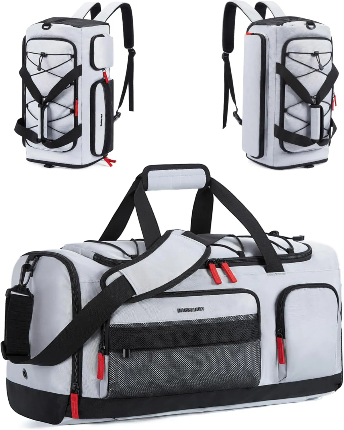 BAGSMART Large Gym Bag for Women & Men, 63L Sports Travel Duffel Bag with Shoe Laptop CompartmentAnti-Theft Carry On Weekender Bag for Travel,Workout Overnight Backpack,Grey