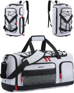 BAGSMART Large Gym Bag for Women & Men, 63L Sports Travel Duffel Bag with Shoe Laptop CompartmentAnti-Theft Carry On Weekender Bag for Travel,Workout Overnight Backpack,Grey
