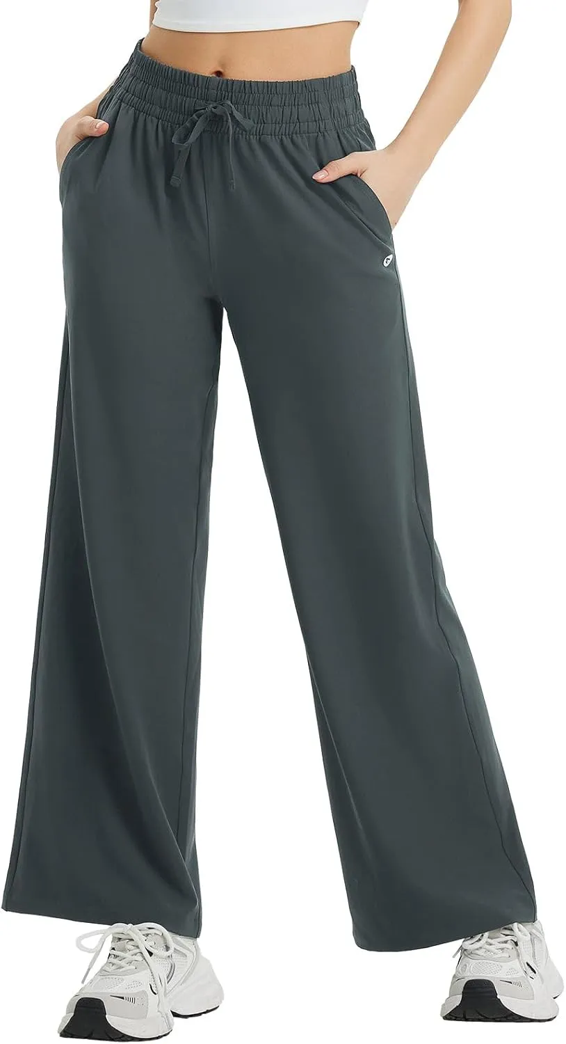 baleaf Women's Hiking Pants Travel Wide Leg Pants with Pockts UPF 50  Loose Lightweight Water Resistant Work