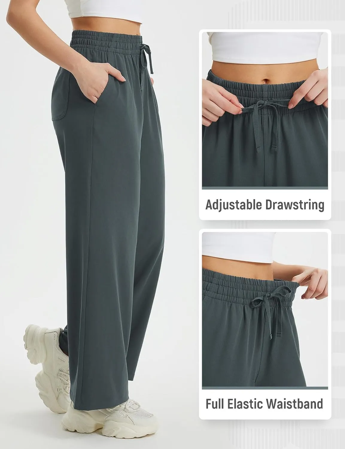 baleaf Women's Hiking Pants Travel Wide Leg Pants with Pockts UPF 50  Loose Lightweight Water Resistant Work