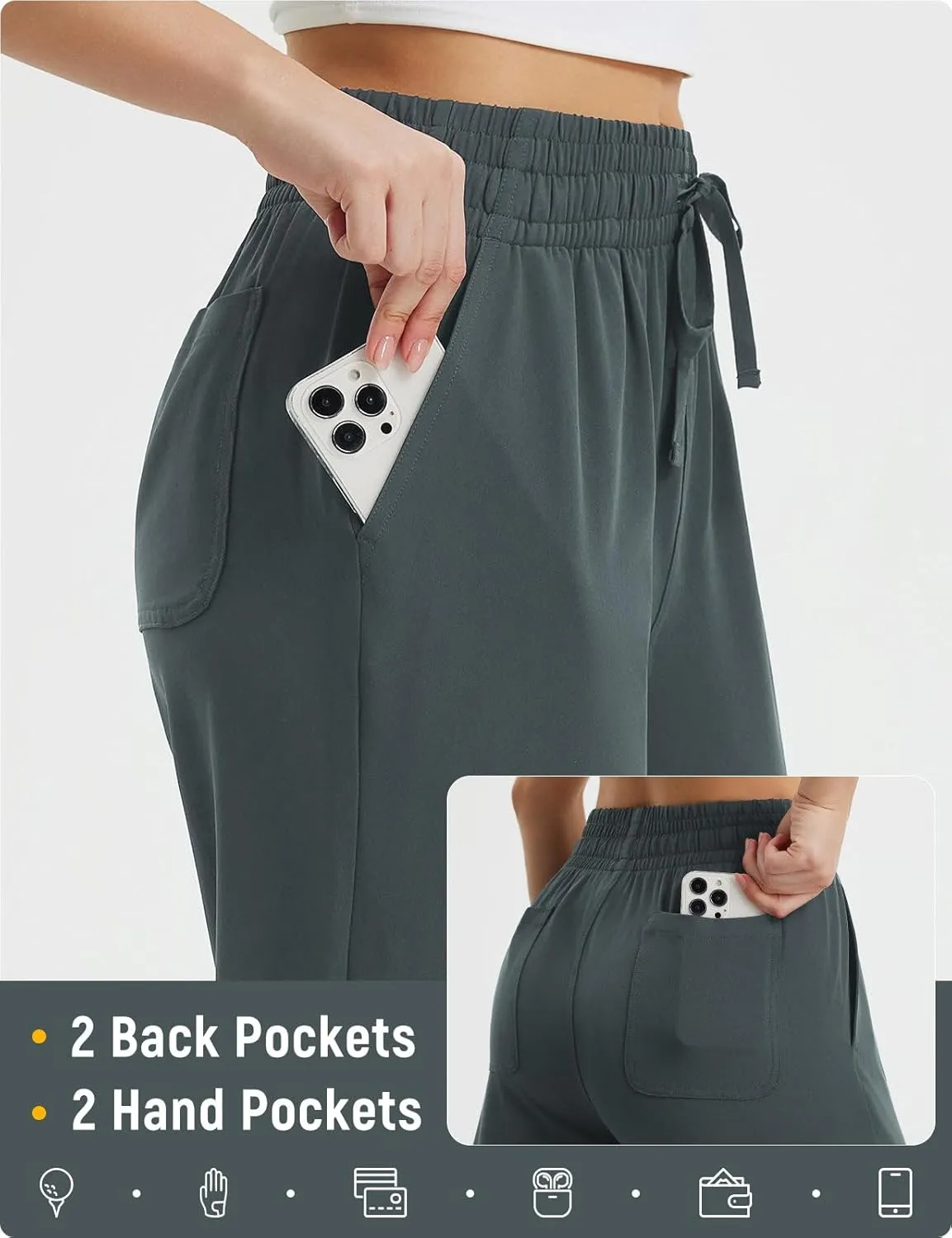 baleaf Women's Hiking Pants Travel Wide Leg Pants with Pockts UPF 50  Loose Lightweight Water Resistant Work