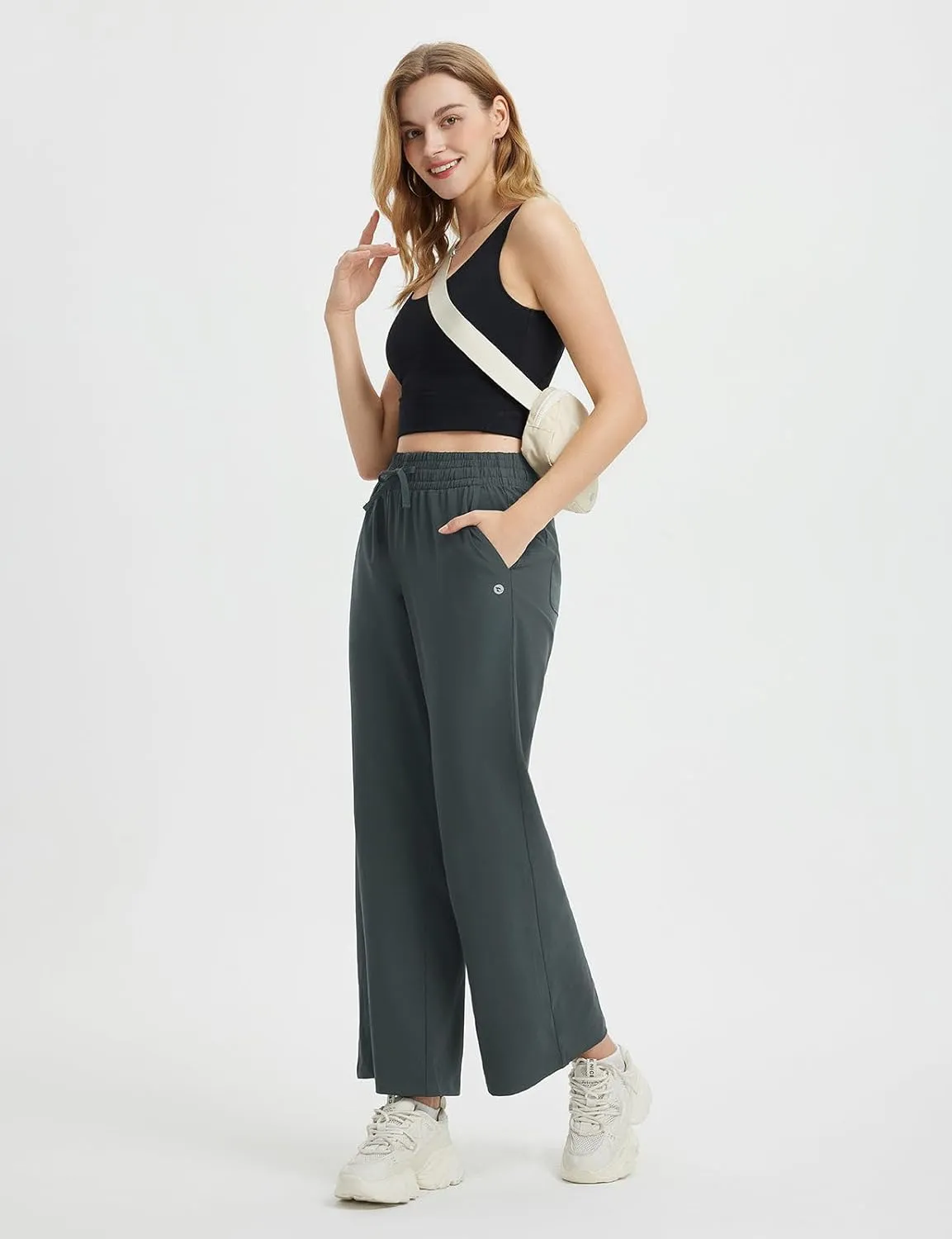 baleaf Women's Hiking Pants Travel Wide Leg Pants with Pockts UPF 50  Loose Lightweight Water Resistant Work