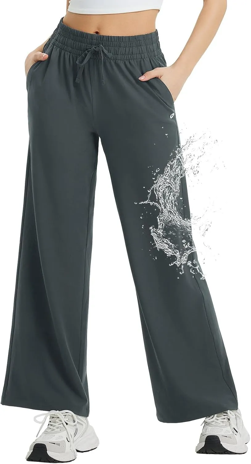 baleaf Women's Hiking Pants Travel Wide Leg Pants with Pockts UPF 50  Loose Lightweight Water Resistant Work