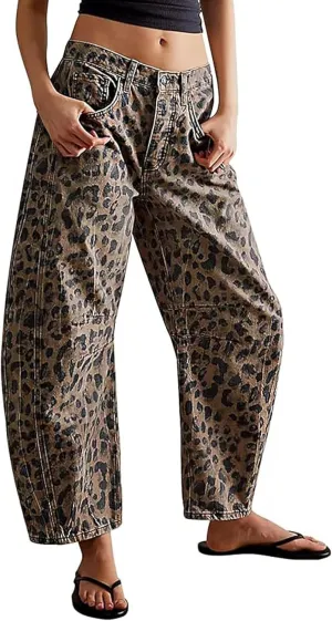 Barrel Jean Pants Women Wide Leg Cropped Jeans Mid Rise Baggy Y2k Boyfriend Denim Pants Vintage Harem Pants Trousers