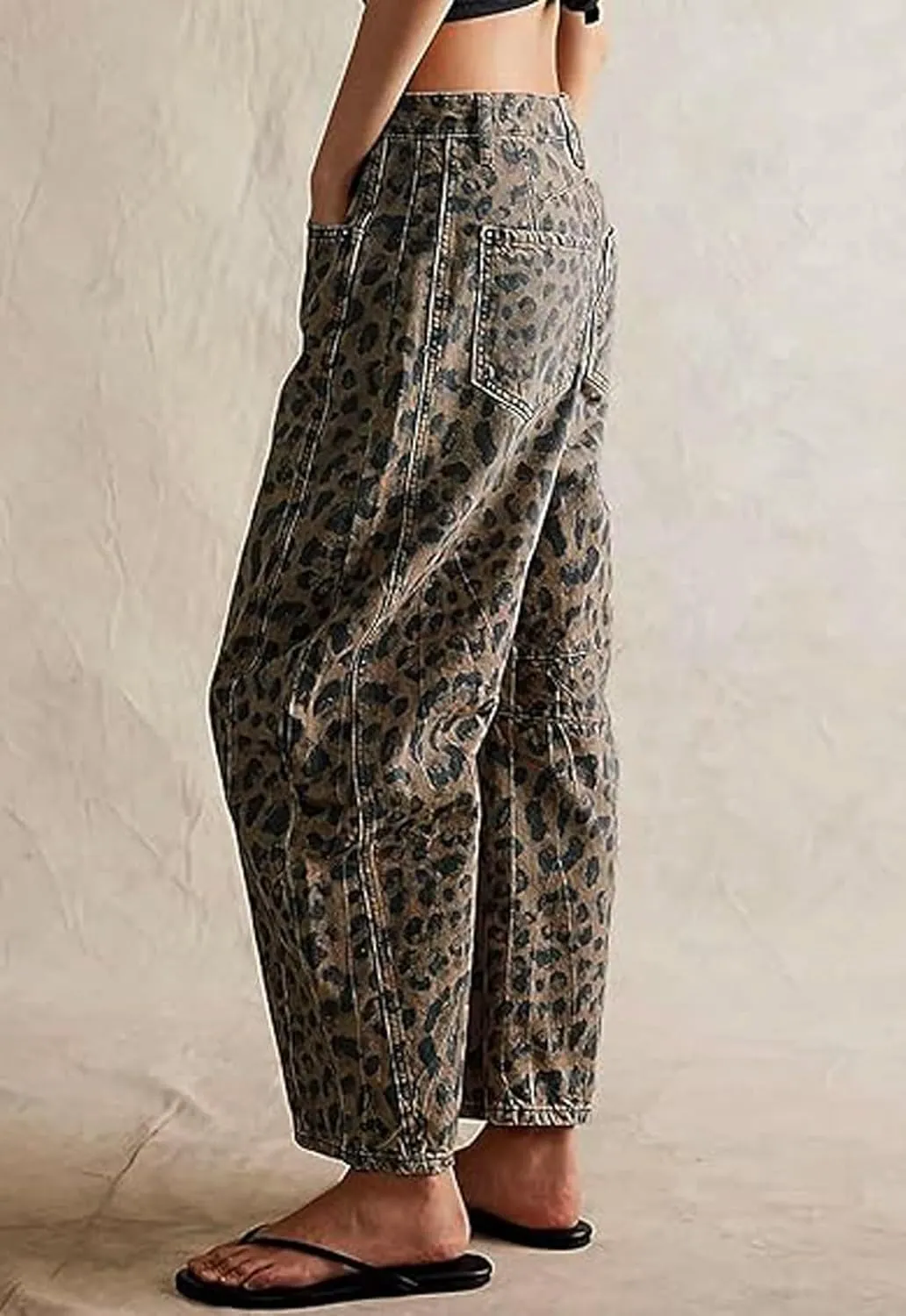 Barrel Jean Pants Women Wide Leg Cropped Jeans Mid Rise Baggy Y2k Boyfriend Denim Pants Vintage Harem Pants Trousers