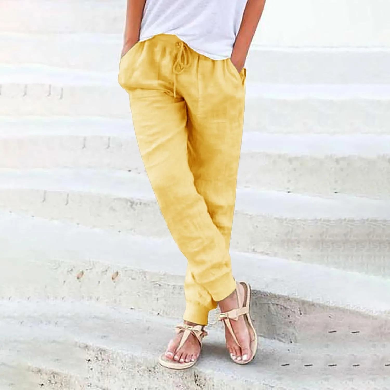 Barrel Pants for Women Winter Nice Business Capris with Pockets Fleece Lined Elastic Waist