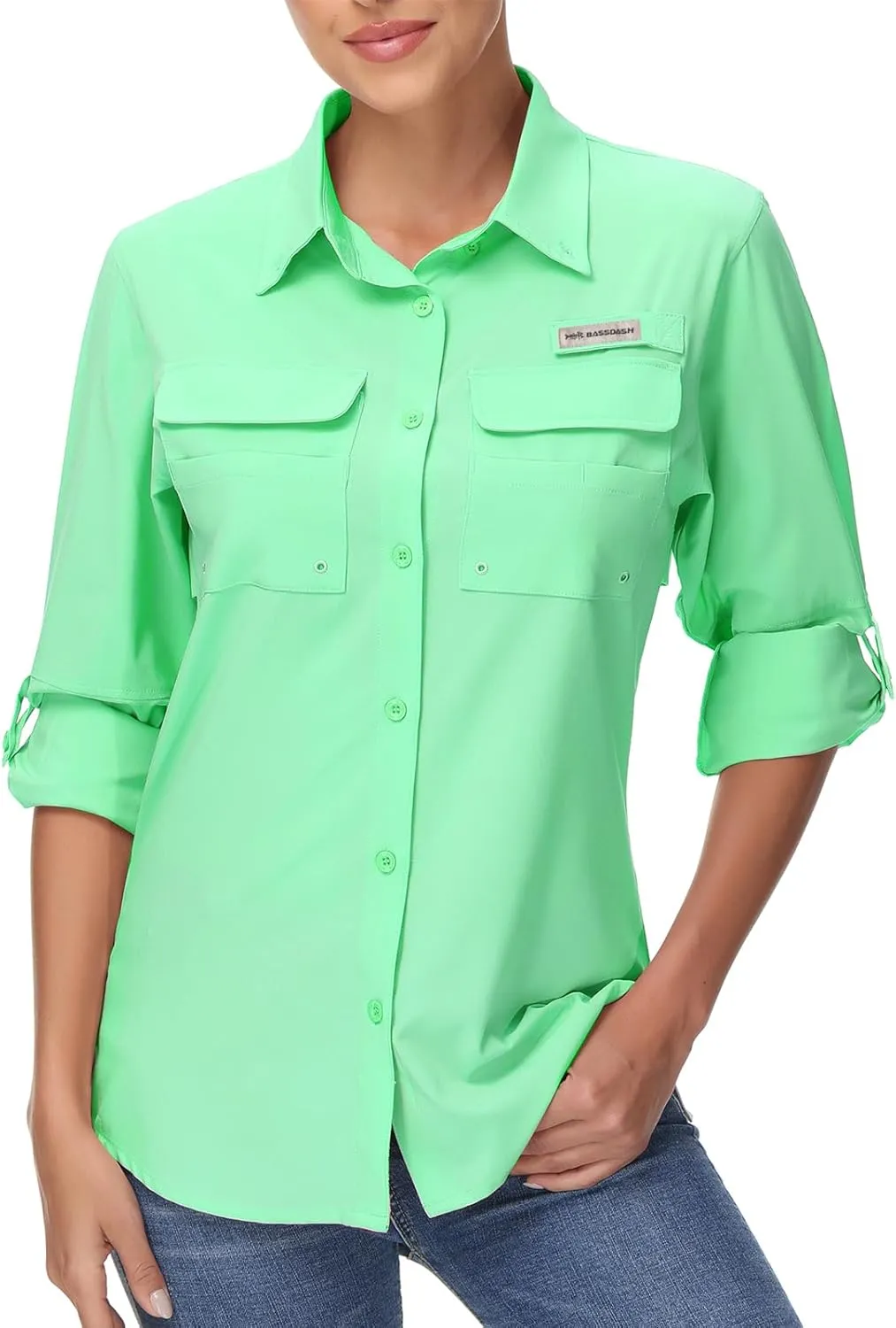 BASSDASH Women's UPF 50 Long Sleeve Fishing Hiking Button Down Shirt Performance Quick Dry FS21W