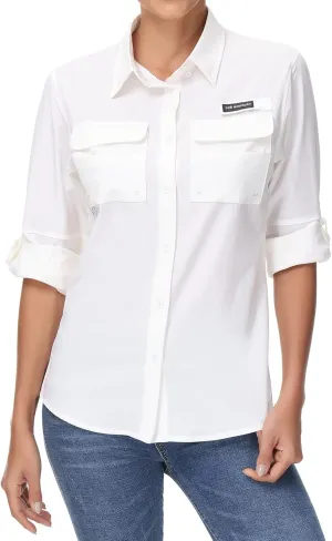 BASSDASH Women's UPF 50 Long Sleeve Fishing Hiking Button Down Shirt Performance Quick Dry FS21W