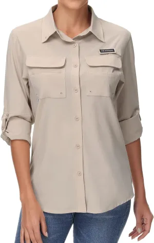 BASSDASH Women's UPF 50 Long Sleeve Fishing Hiking Button Down Shirt Performance Quick Dry FS21W