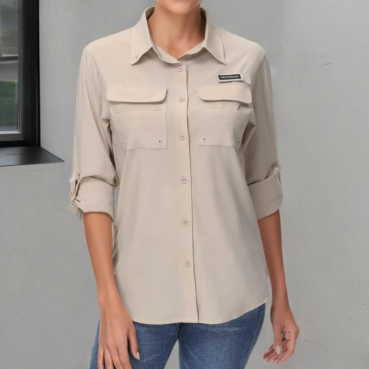 BASSDASH Women's UPF 50 Long Sleeve Fishing Hiking Button Down Shirt Performance Quick Dry FS21W