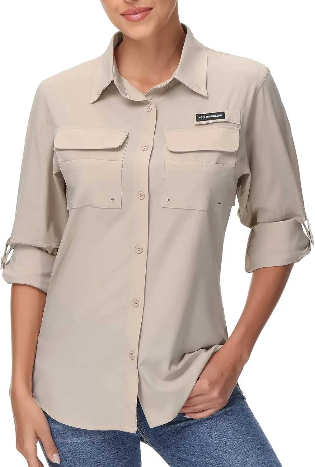 BASSDASH Women's UPF 50 Long Sleeve Fishing Hiking Button Down Shirt Performance Quick Dry FS21W