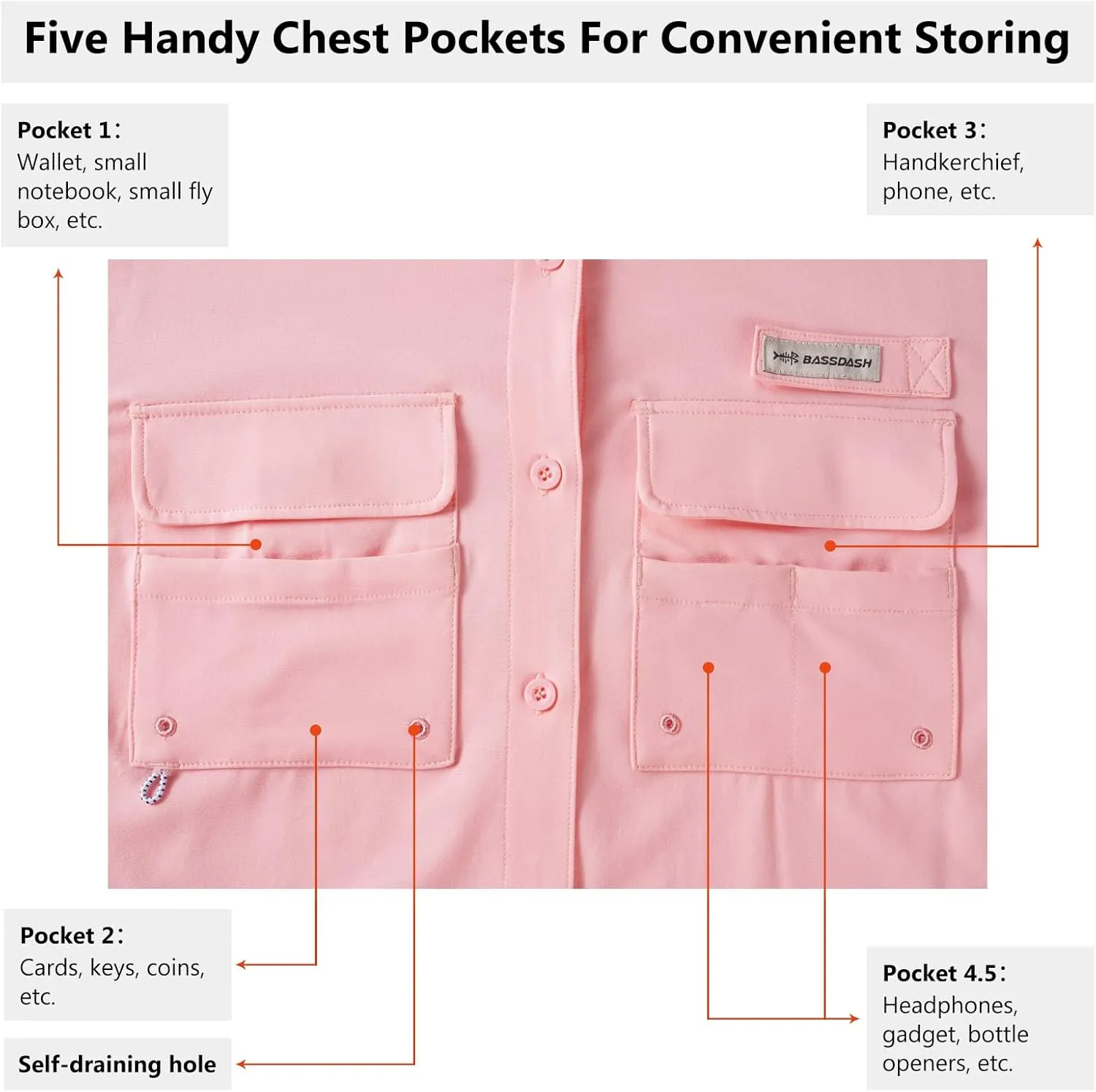 BASSDASH Women's UPF 50 Long Sleeve Fishing Hiking Button Down Shirt Performance Quick Dry FS21W