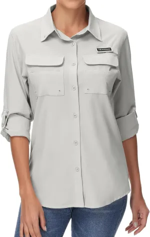 BASSDASH Women's UPF 50 Long Sleeve Fishing Hiking Button Down Shirt Performance Quick Dry FS21W
