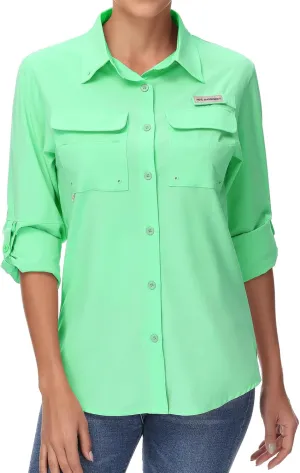 BASSDASH Women's UPF 50 Long Sleeve Fishing Hiking Button Down Shirt Performance Quick Dry FS21W