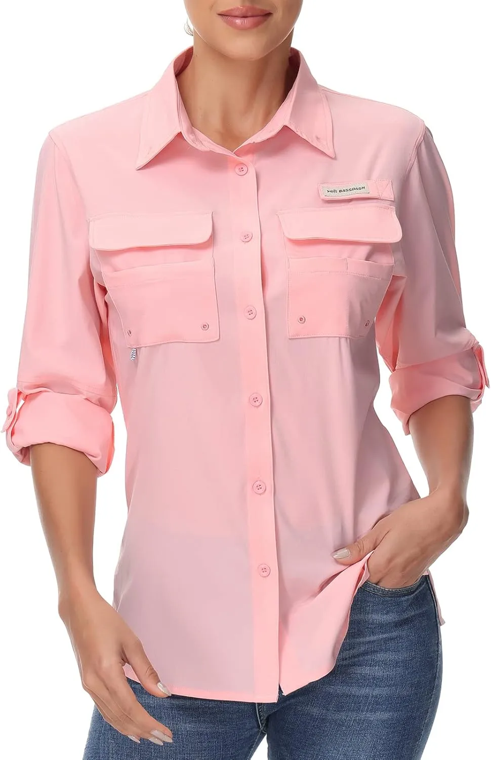 BASSDASH Women's UPF 50 Long Sleeve Fishing Hiking Button Down Shirt Performance Quick Dry FS21W