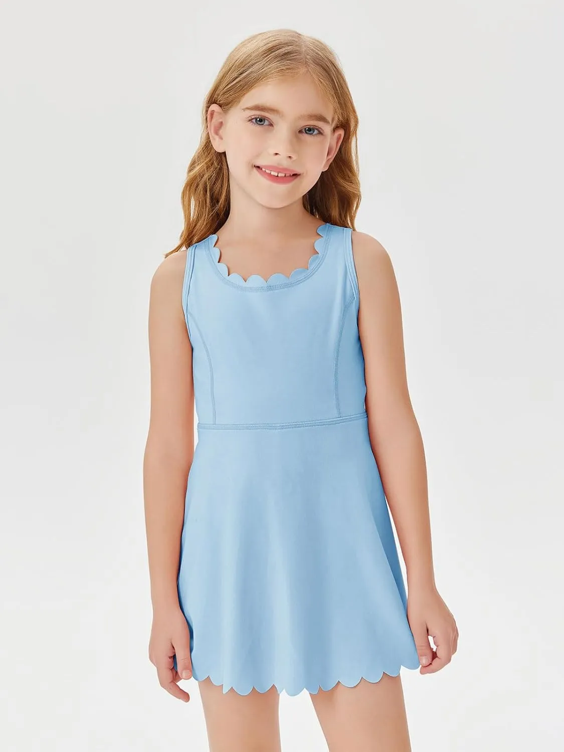 Batermoon Girls Athletic Tennis Dress with Shorts Kids Workout Exercise Golf Skirts Dresses with Pockets