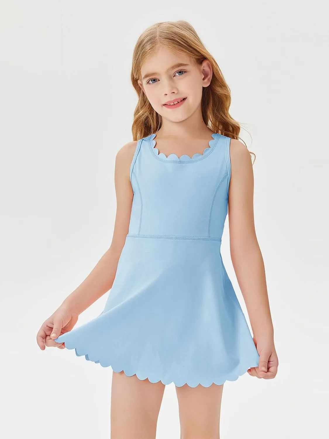 Batermoon Girls Athletic Tennis Dress with Shorts Kids Workout Exercise Golf Skirts Dresses with Pockets