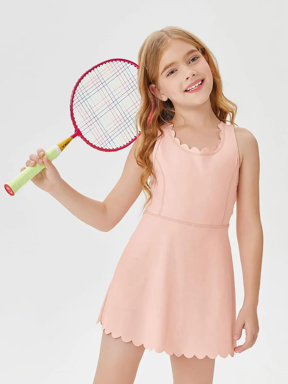 Batermoon Girls Athletic Tennis Dress with Shorts Kids Workout Exercise Golf Skirts Dresses with Pockets