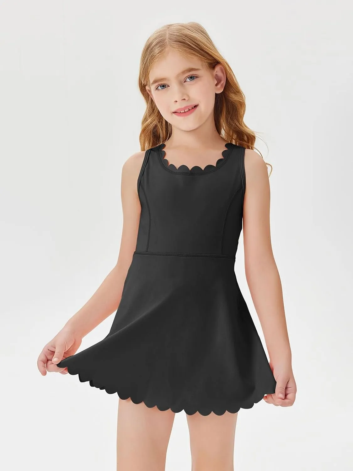 Batermoon Girls Athletic Tennis Dress with Shorts Kids Workout Exercise Golf Skirts Dresses with Pockets