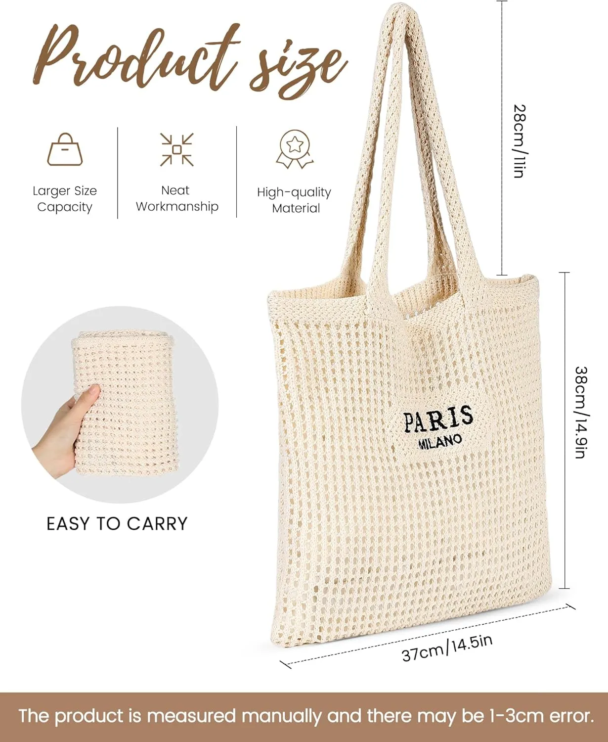 Beach Bags for Women - Straw Bag with Zipper, Soft Woven beach bag, Casual Straw Shoulder Bag for Daily Use
