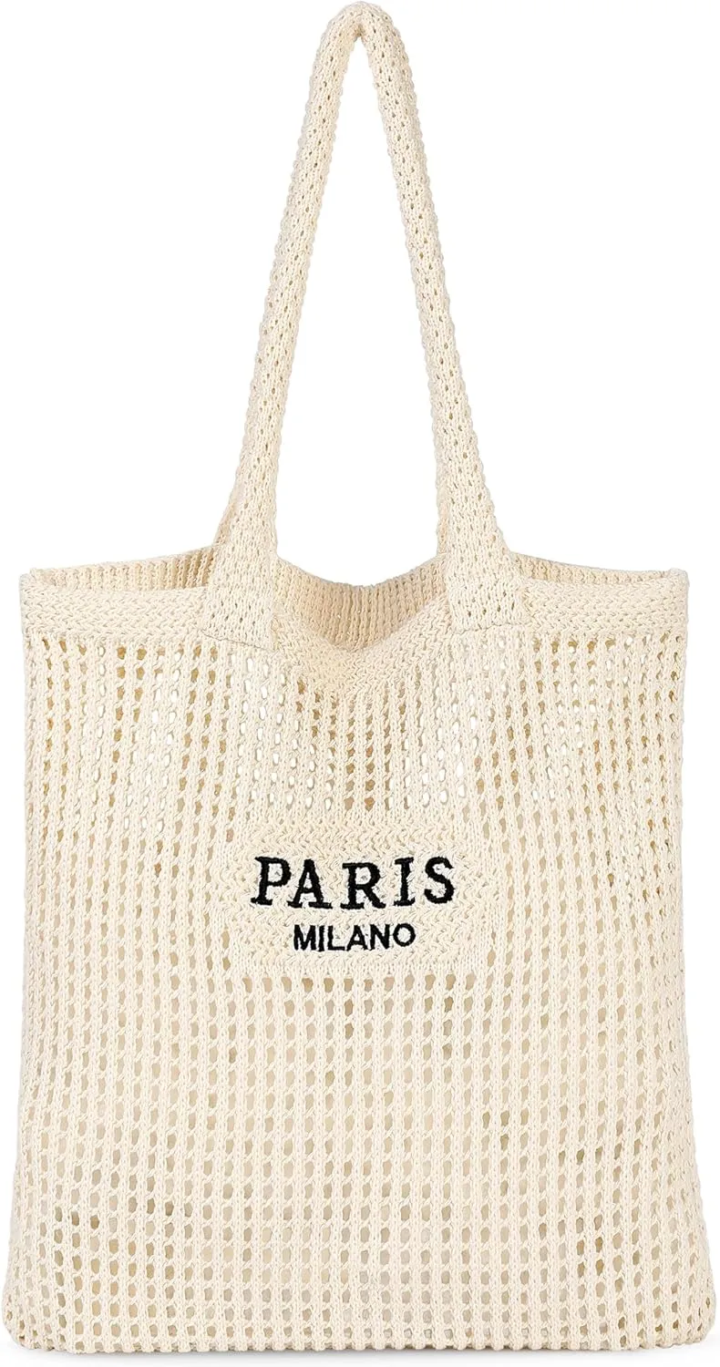 Beach Bags for Women - Straw Bag with Zipper, Soft Woven beach bag, Casual Straw Shoulder Bag for Daily Use