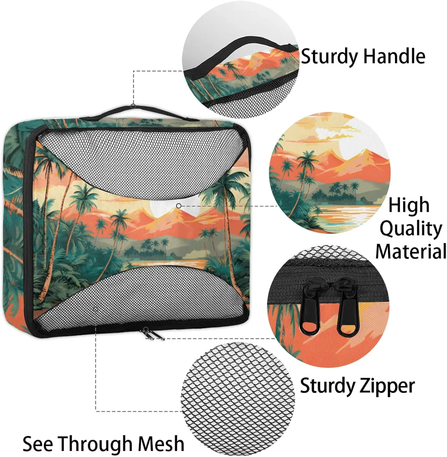 Beach Theme 4 Pack Packing Cubes for Travel Lightweight Luggage Organizer Bag for Men Women Suitcase Packing Bags Set for Travel Essentials