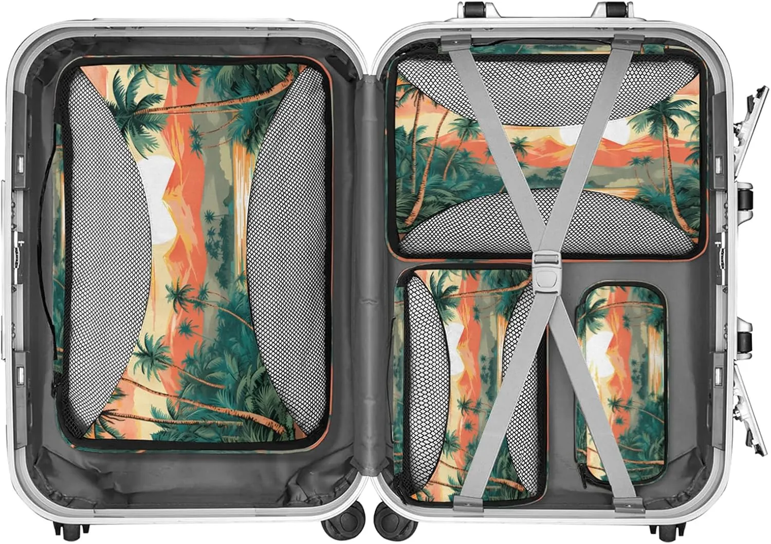 Beach Theme 4 Pack Packing Cubes for Travel Lightweight Luggage Organizer Bag for Men Women Suitcase Packing Bags Set for Travel Essentials