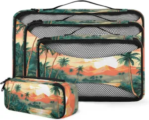 Beach Theme 4 Pack Packing Cubes for Travel Lightweight Luggage Organizer Bag for Men Women Suitcase Packing Bags Set for Travel Essentials