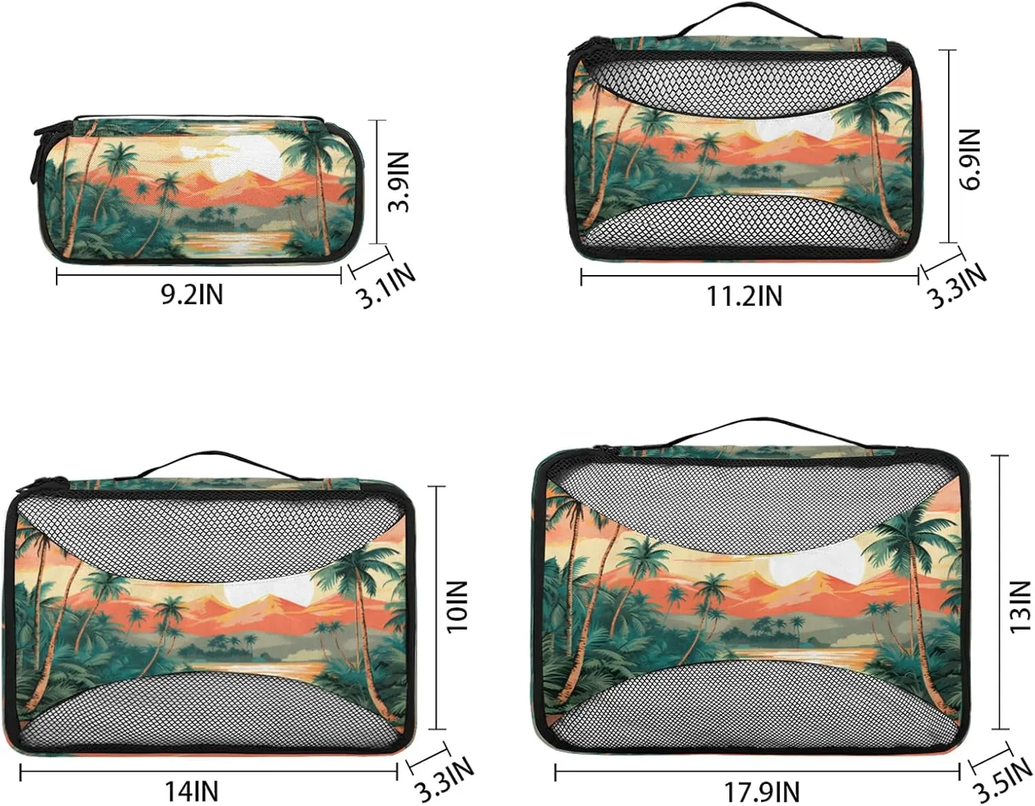 Beach Theme 4 Pack Packing Cubes for Travel Lightweight Luggage Organizer Bag for Men Women Suitcase Packing Bags Set for Travel Essentials