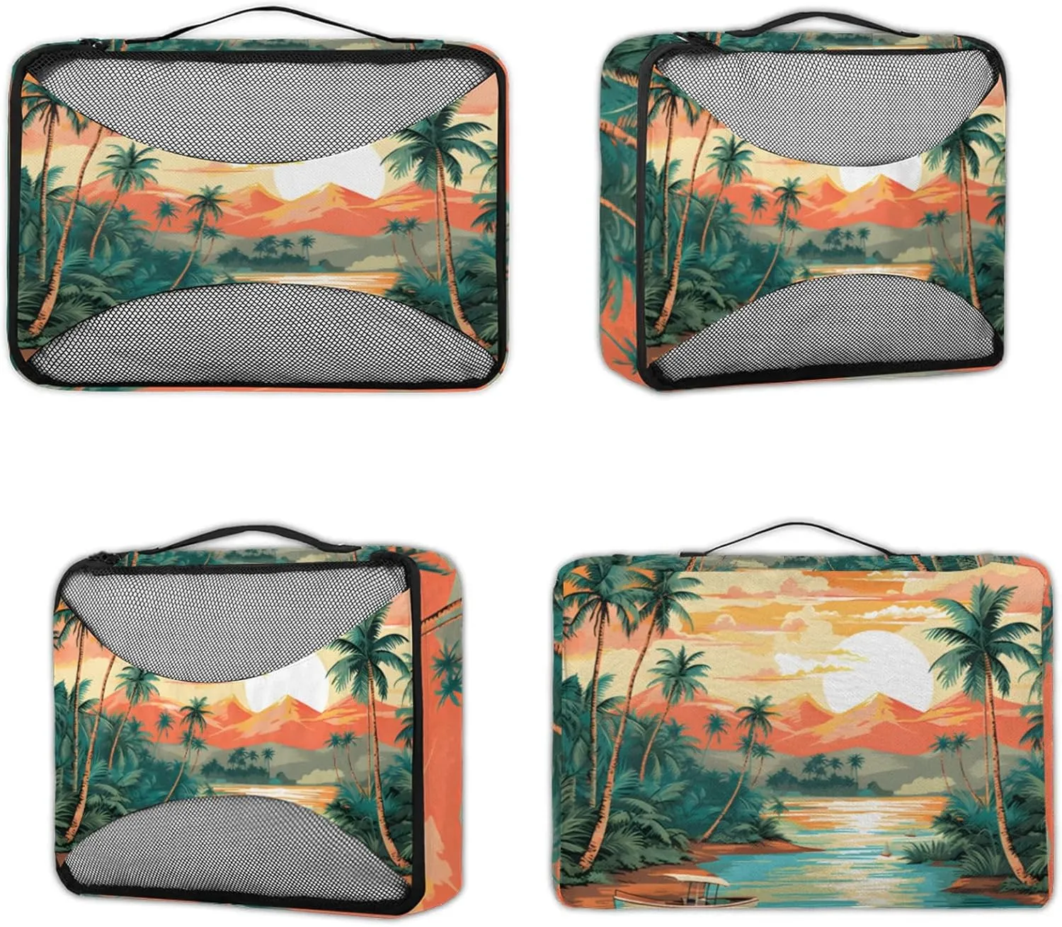 Beach Theme 4 Pack Packing Cubes for Travel Lightweight Luggage Organizer Bag for Men Women Suitcase Packing Bags Set for Travel Essentials