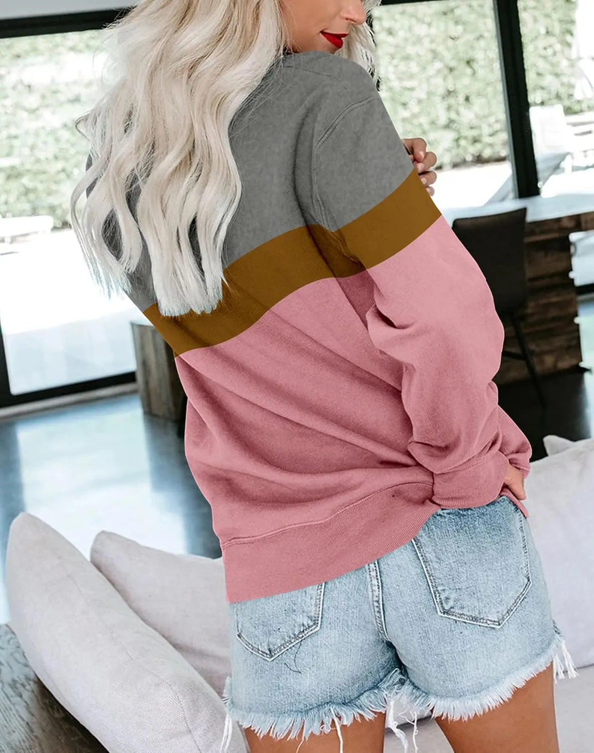 BeadChica Womens Casual Crewneck Sweatshirt Long Sleeve Tops Cute Pullover Loose Fit