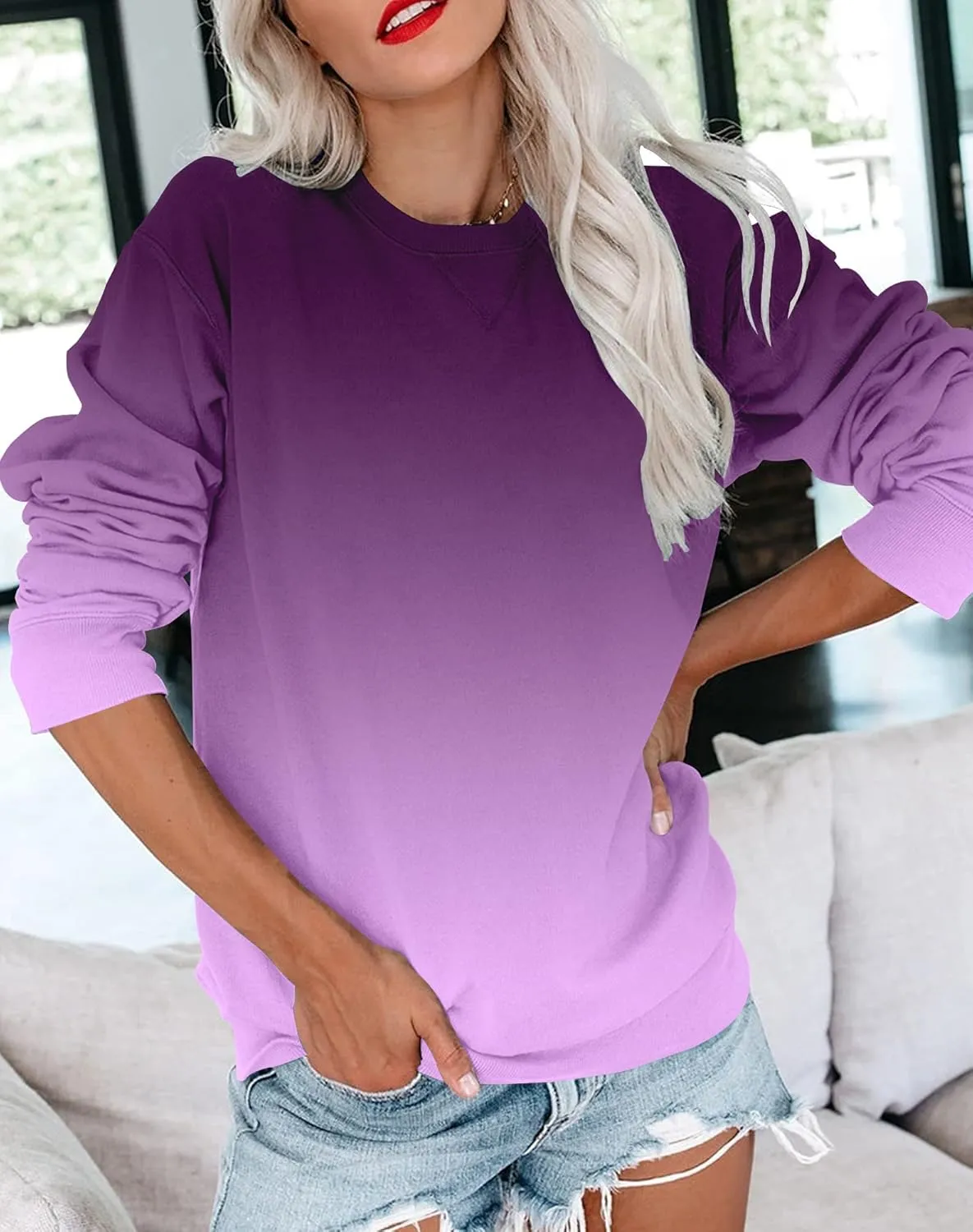 BeadChica Womens Casual Crewneck Sweatshirt Long Sleeve Tops Cute Pullover Loose Fit