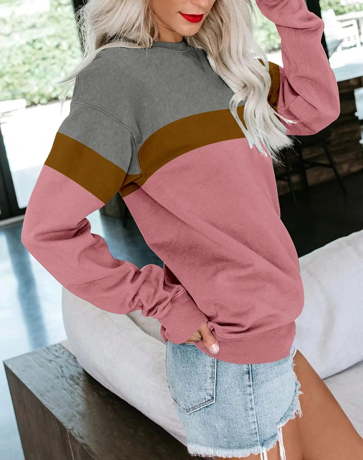 BeadChica Womens Casual Crewneck Sweatshirt Long Sleeve Tops Cute Pullover Loose Fit