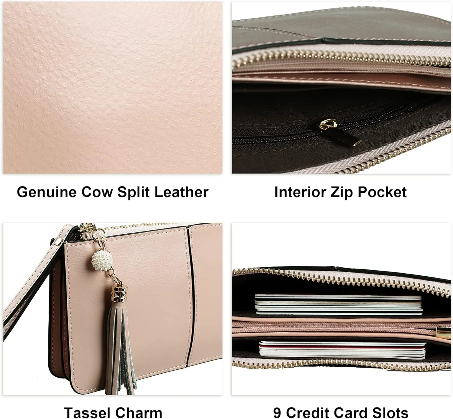 befen Genuine Leather Wristlet Clutch for Women Ultra-Slim Ladies Credit Card Holder Wallet Purses with RFID Protection