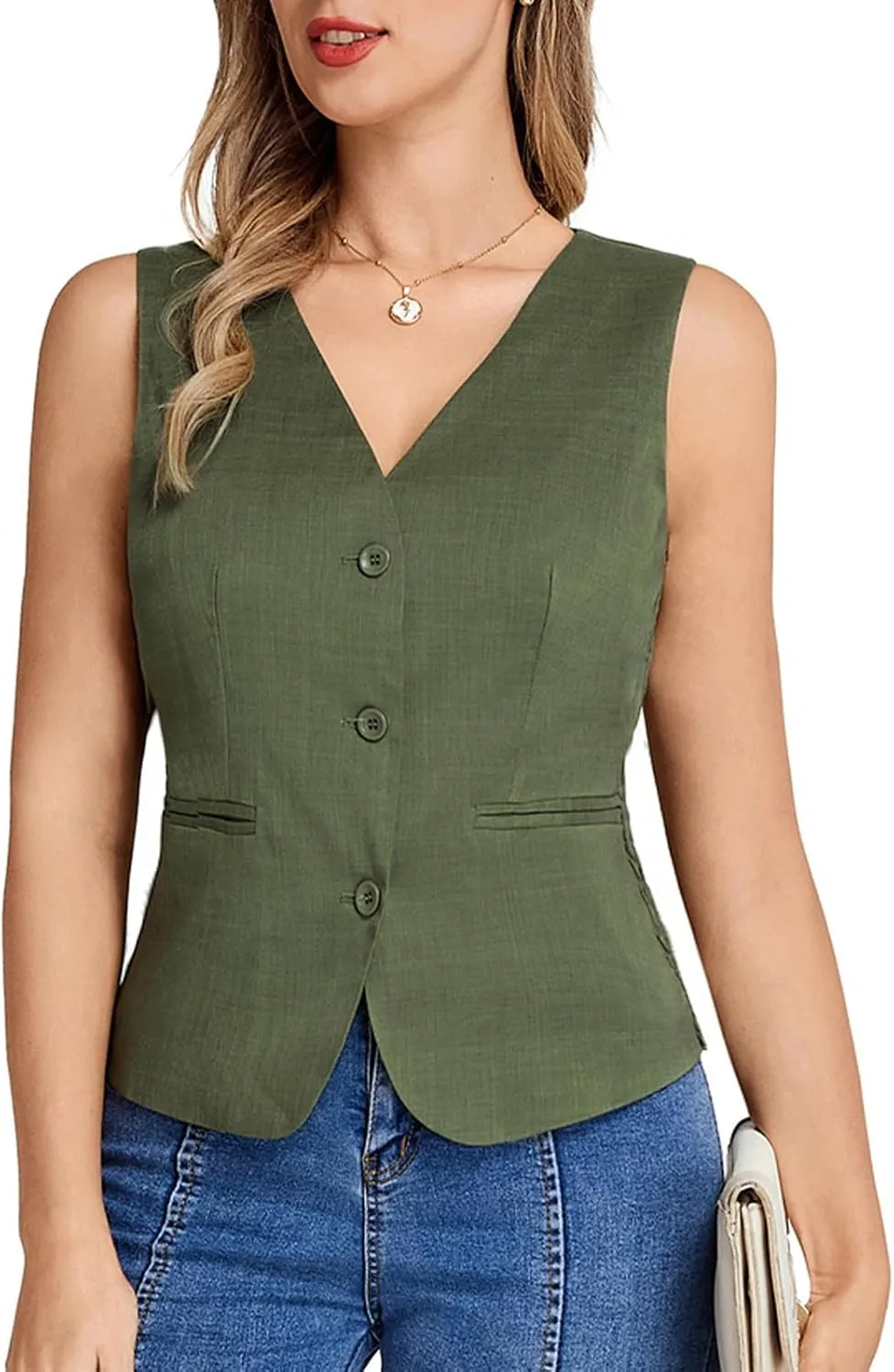 Belle Poque Women Suit Vest Button Down Dressy Vest Tops Waistcoat with Pockets