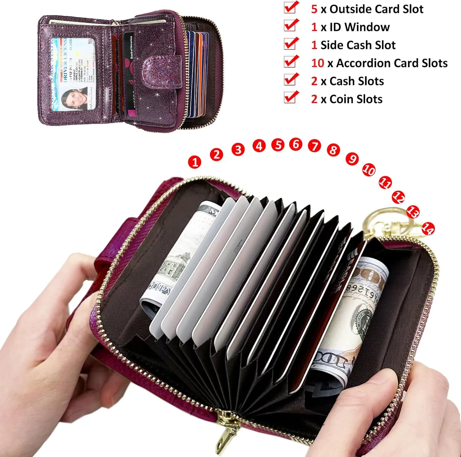 Beurlike Women's RFID Credit Card Wallet Organizer Case Leather Ladies Small Security Card Holder
