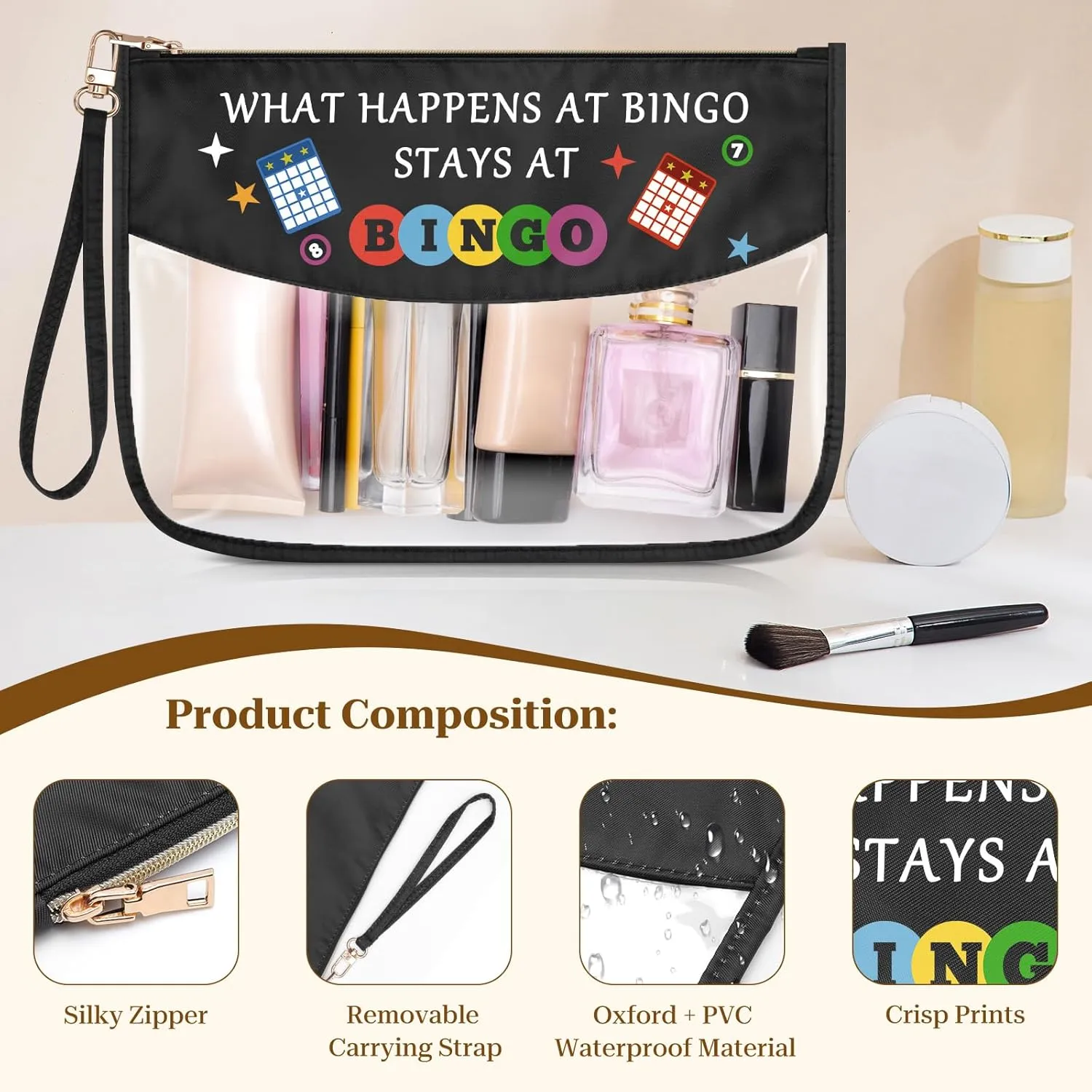 Bingo Game Lover Gift Lucky Bingo Zipper Makeup Bag Casino Lovers Gift for Women Funny Bingo Player Birthday Gift Gambling Bingo Gifts for Her Bingo Money Cosmetic Bag Clear Travel Toiletry Pouch