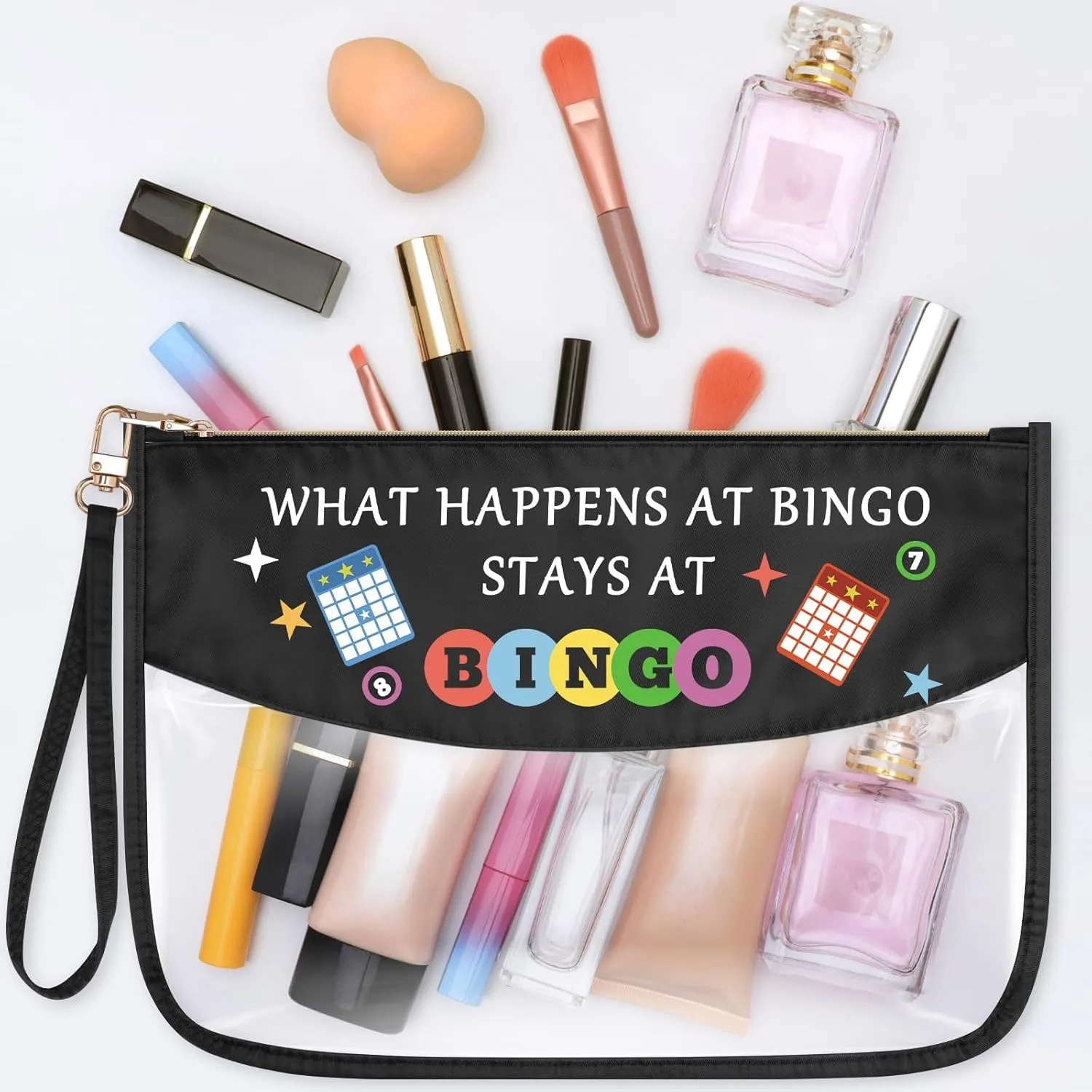 Bingo Game Lover Gift Lucky Bingo Zipper Makeup Bag Casino Lovers Gift for Women Funny Bingo Player Birthday Gift Gambling Bingo Gifts for Her Bingo Money Cosmetic Bag Clear Travel Toiletry Pouch