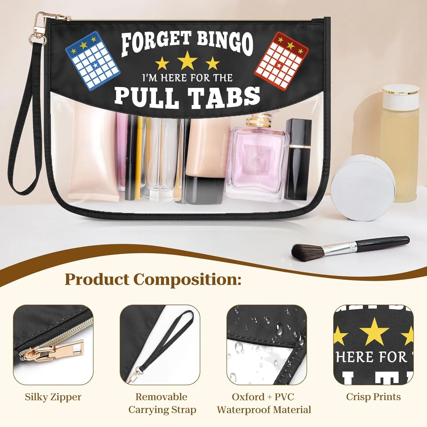Bingo Zipper Makeup Bag Bingo Game Lover Gift Bingo Money Cosmetic Bag Gambler Casino Lovers Gift Bingo Player Christmas Birthday Gift for Gambling Lover Lucky Bingo Gift Clear Travel Toiletry Pouch