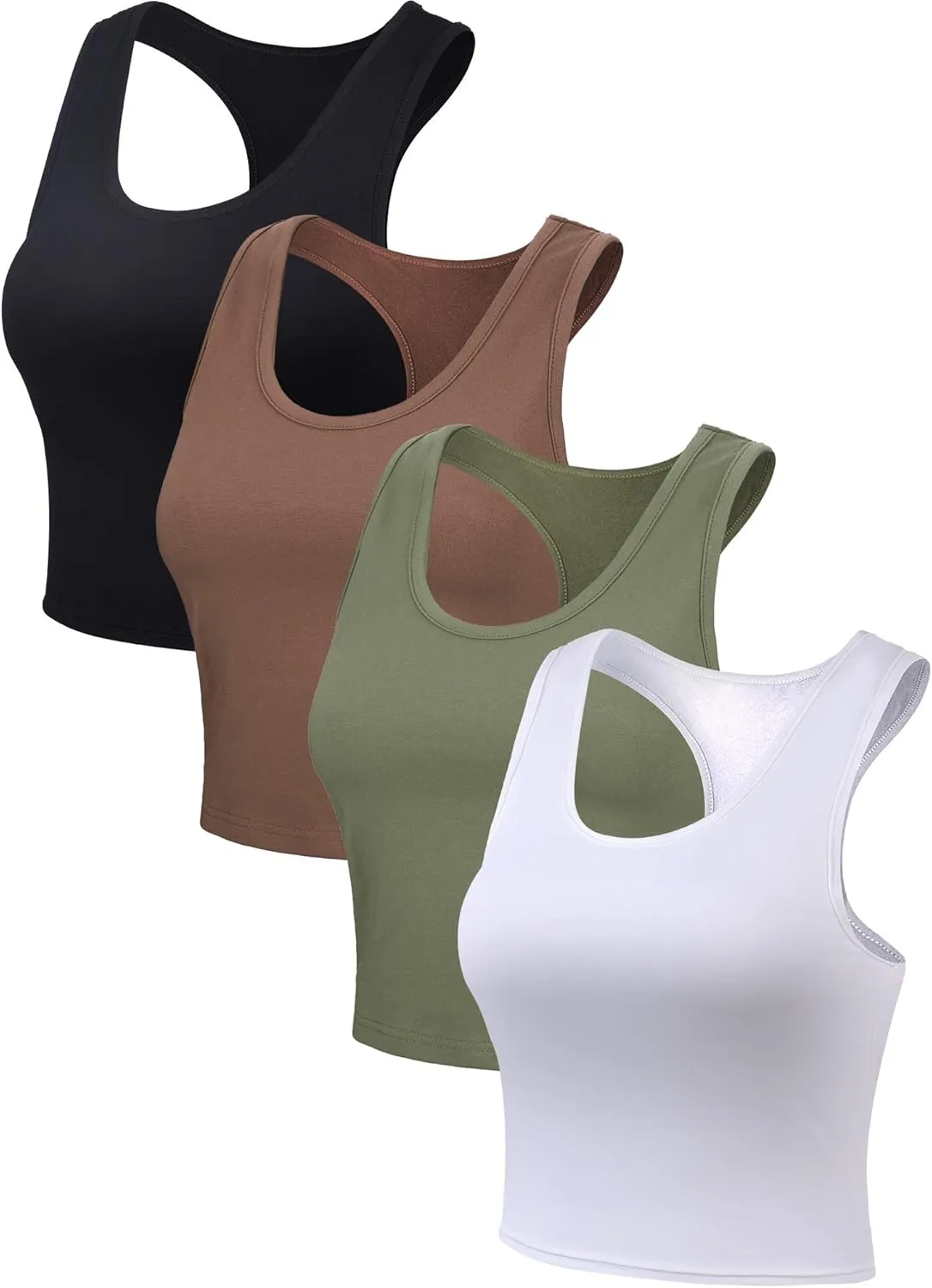 Boao 4 Pieces Basic Crop Tank Tops Sleeveless Racerback Crop Top for Women
