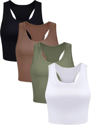 Boao 4 Pieces Basic Crop Tank Tops Sleeveless Racerback Crop Top for Women