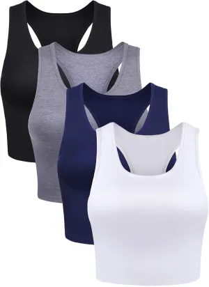 Boao 4 Pieces Basic Crop Tank Tops Sleeveless Racerback Crop Top for Women