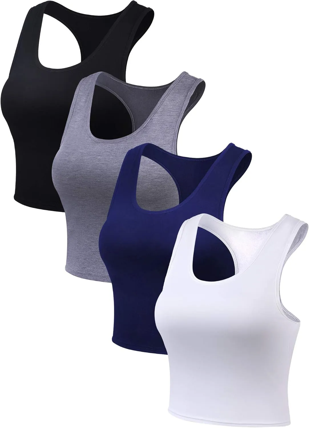 Boao 4 Pieces Basic Crop Tank Tops Sleeveless Racerback Crop Top for Women