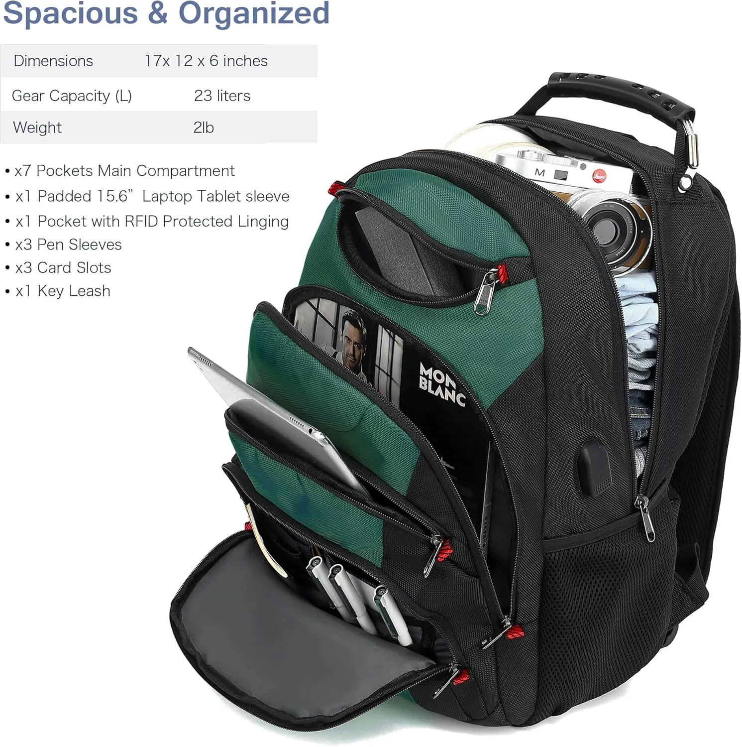 Boavan Laptop Backpack for men, 15.6 inch Laptop Bag with USB Port, Waterproof Travel Work Backpack Purse, Anti-Theft Teacher Nurse Doctor Casual Bookbags Office Business backpackDeep Juniper Black