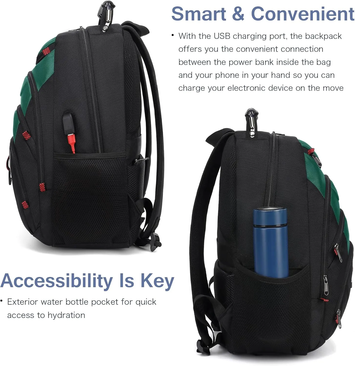 Boavan Laptop Backpack for men, 15.6 inch Laptop Bag with USB Port, Waterproof Travel Work Backpack Purse, Anti-Theft Teacher Nurse Doctor Casual Bookbags Office Business backpackDeep Juniper Black
