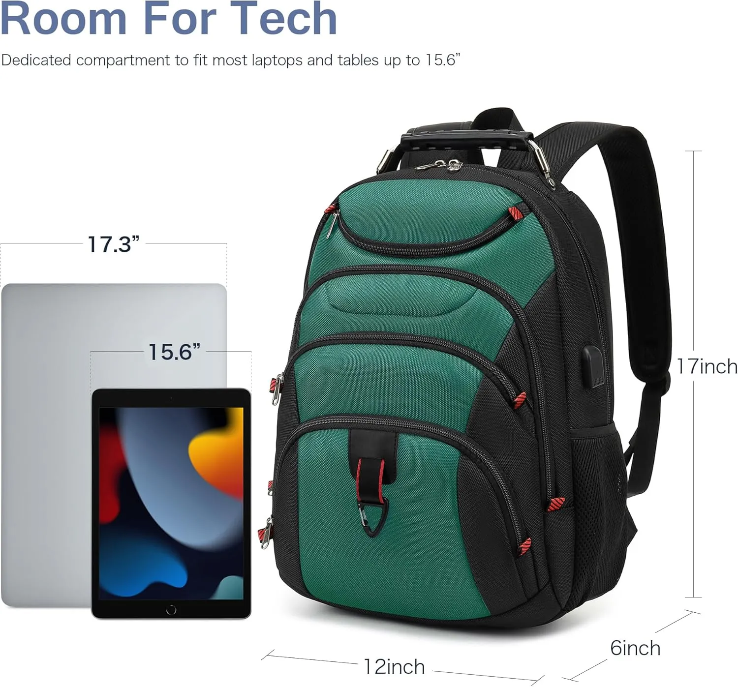 Boavan Laptop Backpack for men, 15.6 inch Laptop Bag with USB Port, Waterproof Travel Work Backpack Purse, Anti-Theft Teacher Nurse Doctor Casual Bookbags Office Business backpackDeep Juniper Black