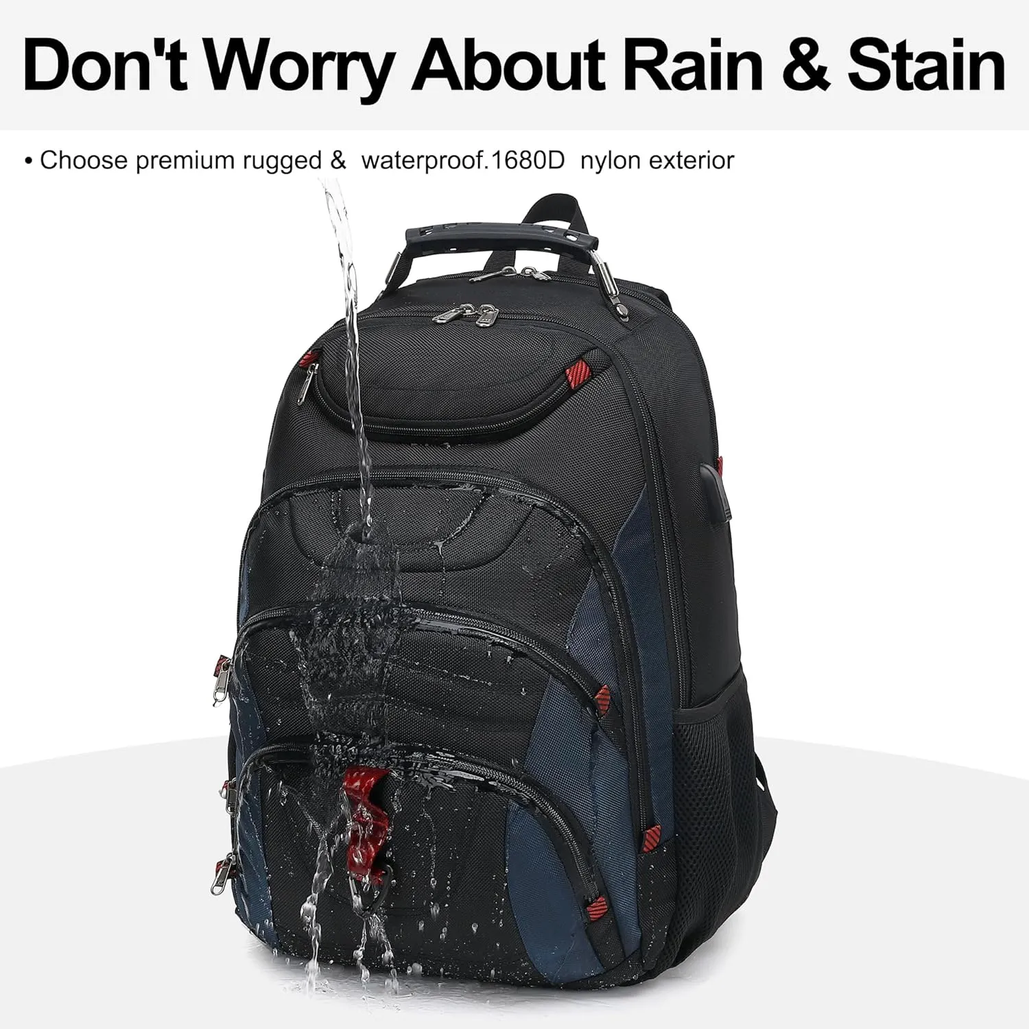 Boavan Laptop Backpack for men, 17.3 inch Laptop Bag with USB Port, Waterproof Travel Work Backpack Purse, Anti-Theft Teacher Nurse Doctor Casual Bookbags Office Business backpackBlack&Classic Navy