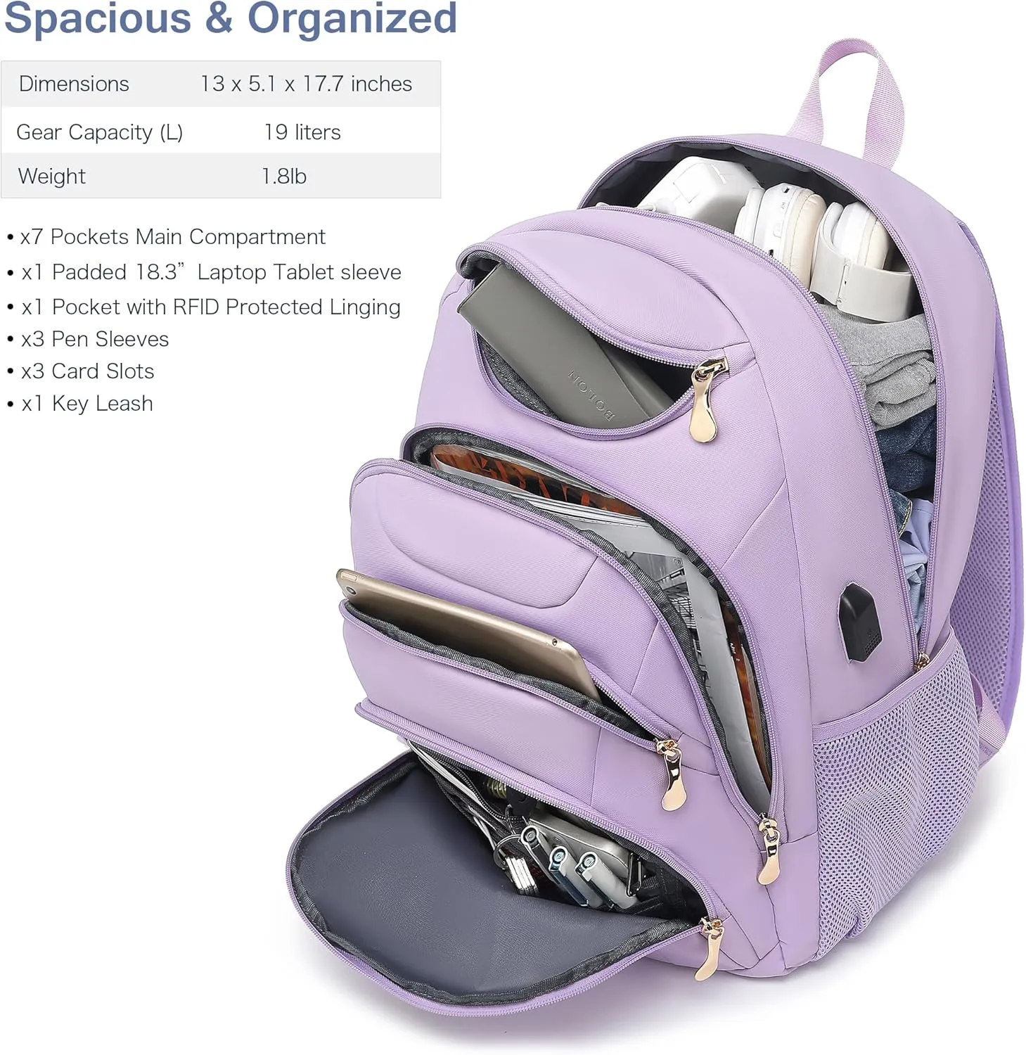 Boavan Laptop Backpack for women, 15.6inch Laptop Bag with USB Port, Waterproof Travel Work Backpack Purse, Anti-Theft Teacher Nurse Doctor Casual Bookbags Office Business backpackPurple