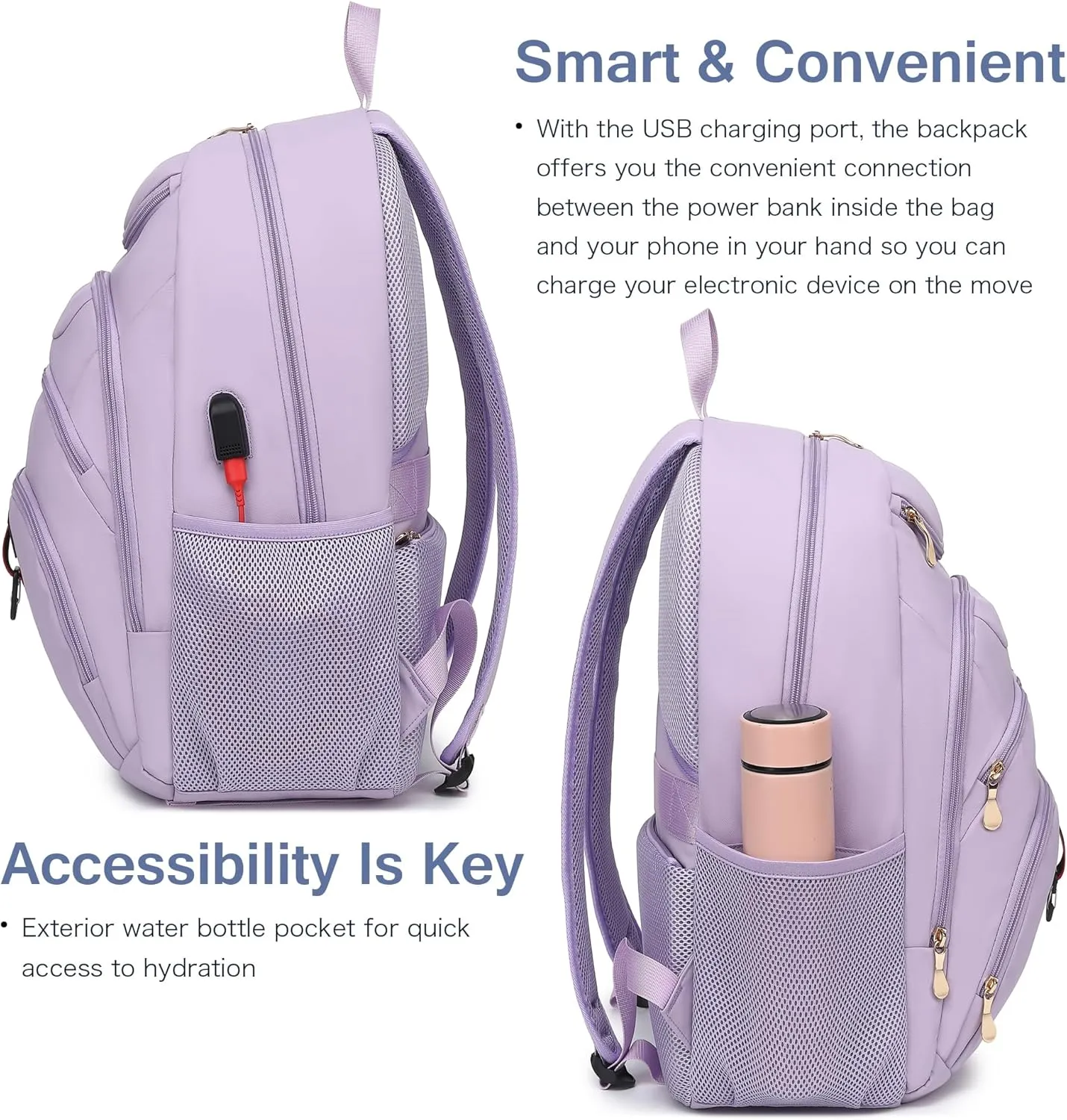 Boavan Laptop Backpack for women, 15.6inch Laptop Bag with USB Port, Waterproof Travel Work Backpack Purse, Anti-Theft Teacher Nurse Doctor Casual Bookbags Office Business backpackPurple